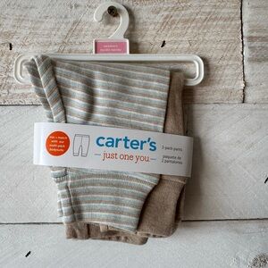 Carter's Newborn Striped and Solid Pants - Blue and Tan
